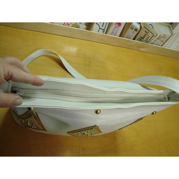 Retro Silver Gold Diamond Design White Crossbody Bag Faux Leather Granny Core - Picture 5 of 13